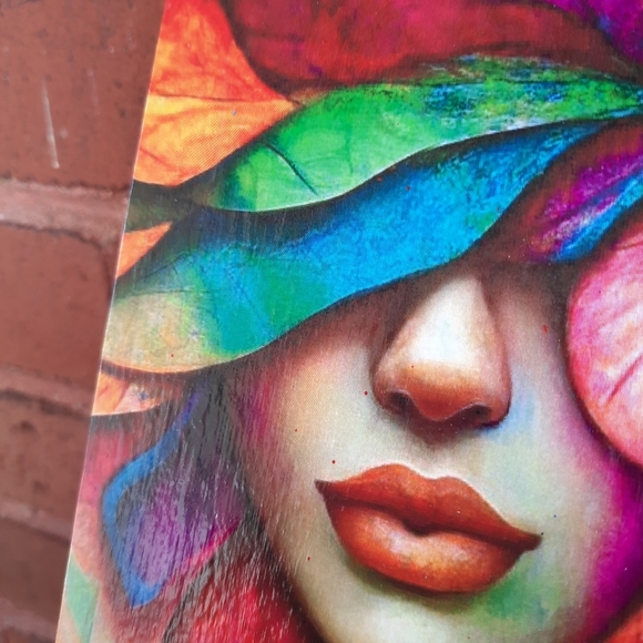 A colorful women in a field of flowers, wall hanging wood art mixmedia - Picture 9 of 9